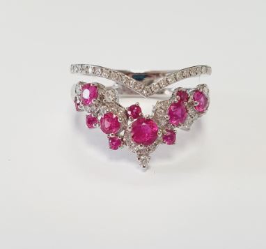 14K White Gold Pink Ruby and Diamond Ring, 0.25 ct tw
