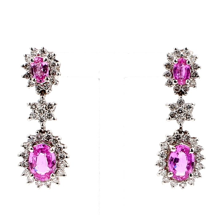 14K White Gold Pink Sapphire and Diamond Earrings, 0.50 ct tw