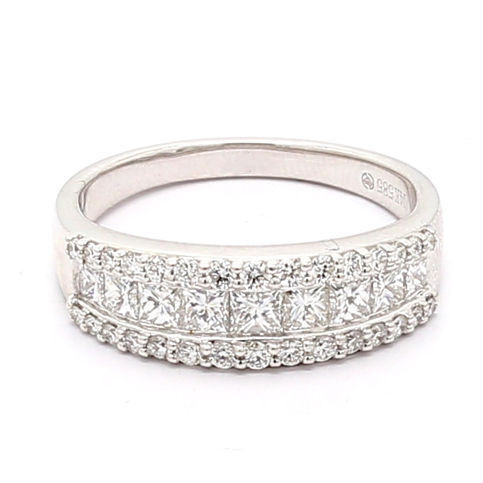 14K White Gold Princess and Round Diamond Band, 1.06 ct tw