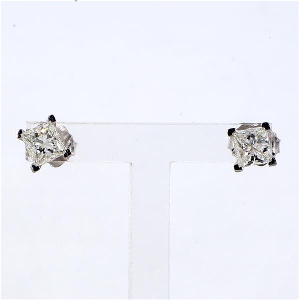 14K White Gold Princess-Cut Diamond Stud Earrings, 0.90 ct tw