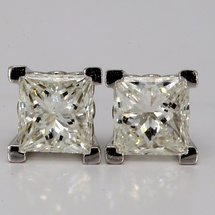 14K White Gold Princess-Cut Diamond Stud Earrings, 0.90 ct tw