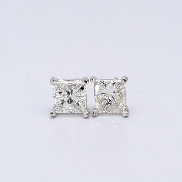 14K White Gold Princess-Cut Diamond Stud Earrings, 1.05 ct tw
