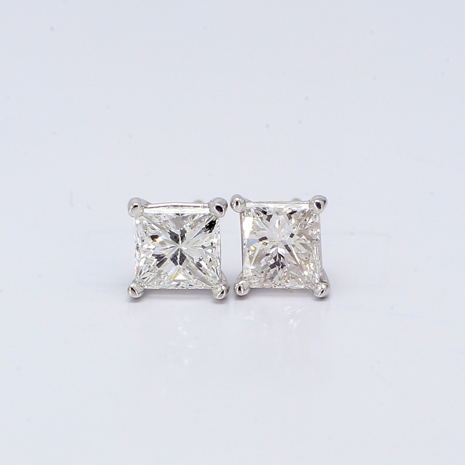 14K White Gold Princess-Cut Diamond Stud Earrings, 1.05 ct tw