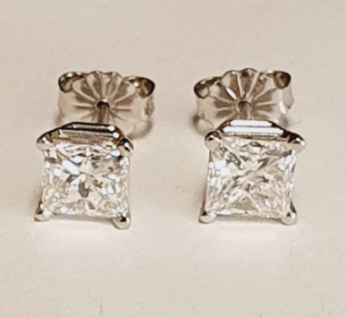14K White Gold Princess-Cut Diamond Stud Earrings, 2.00 ct tw