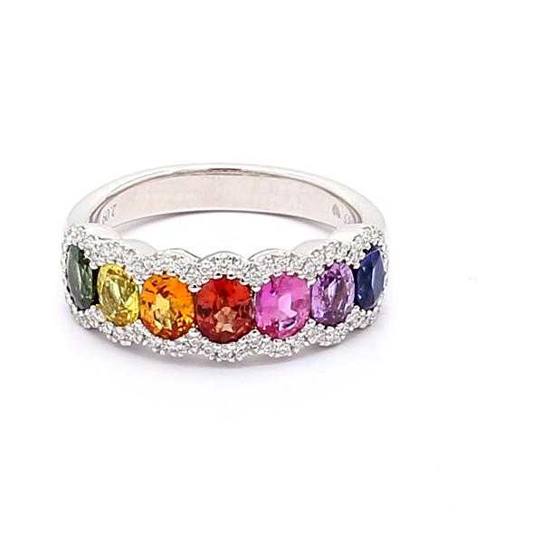 14K White Gold Rainbow Sapphire and Diamond Band, 0.23 ct tw