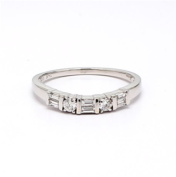 14K White Gold Round and Baguette Diamond Band, 0.50 ct tw