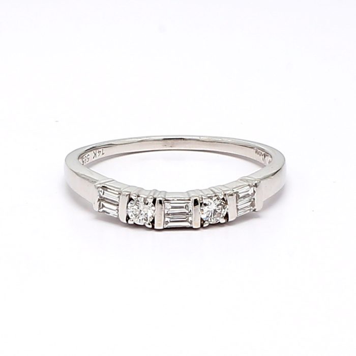 14K White Gold Round and Baguette Diamond Band, 0.50 ct tw