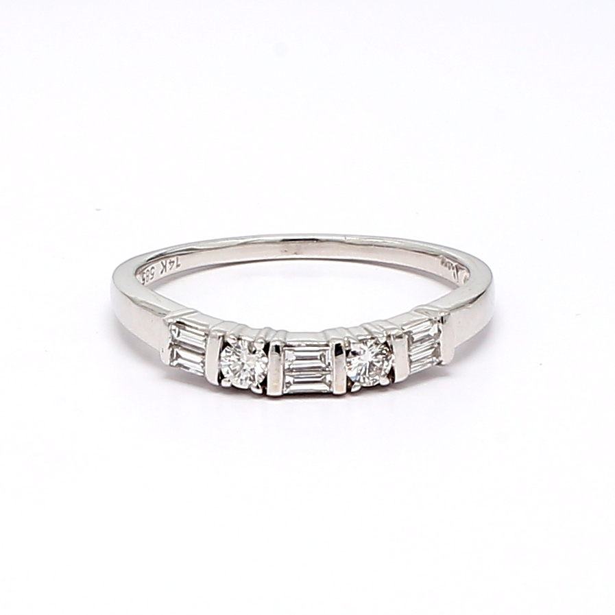 14K White Gold Round and Baguette Diamond Band, 0.50 ct tw