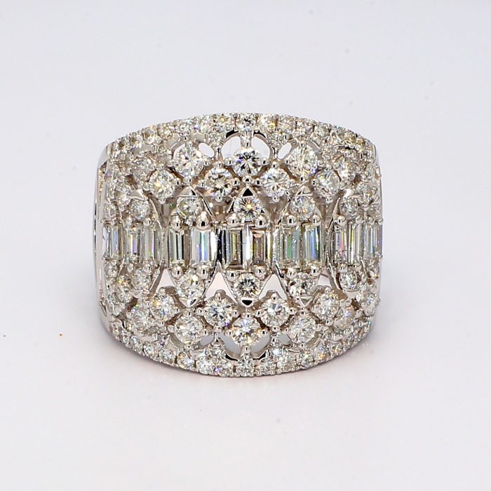 14K White Gold Round and Baguette Diamond Band, 2.05 ct tw