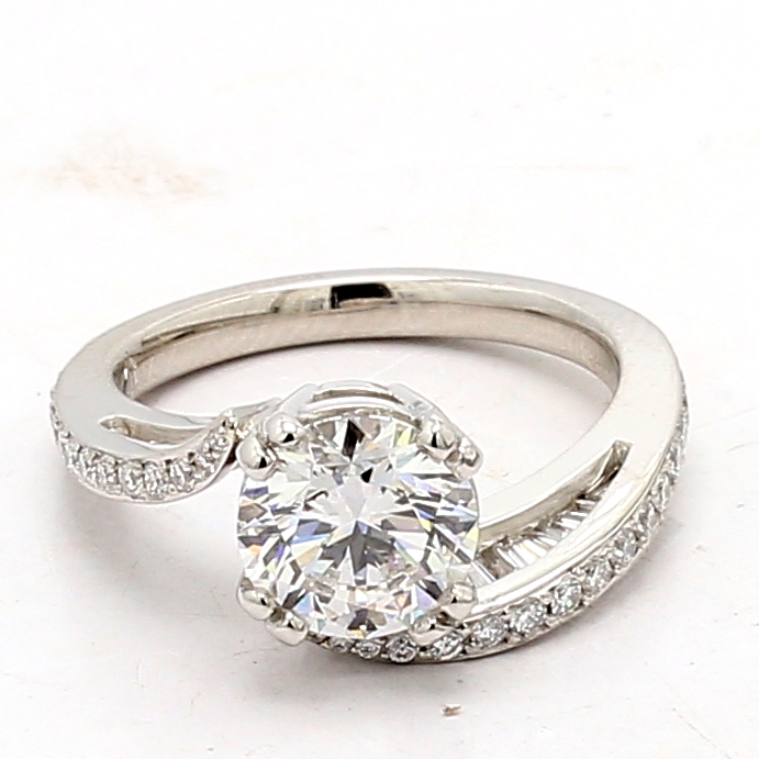14K White Gold Round and Baguette Diamond Semi-Mount, 1.20 ct tw