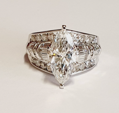 14K White Gold Round and Baguette Diamond Semi-Mount, 1.76 ct tw