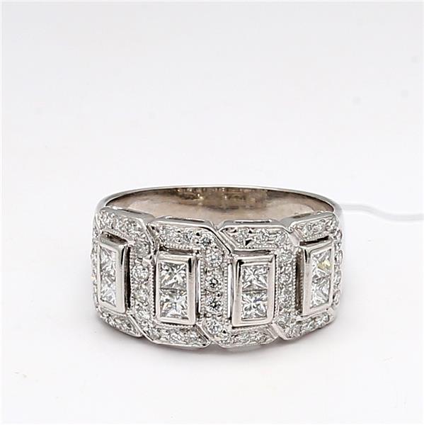 14K White Gold Round and Princess Diamond Band, 1.00 ct tw