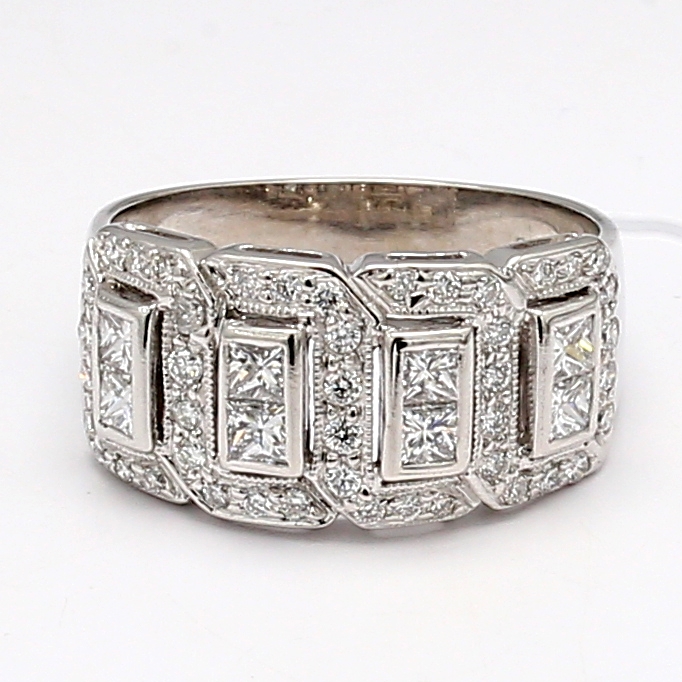 14K White Gold Round and Princess Diamond Band, 1.00 ct tw