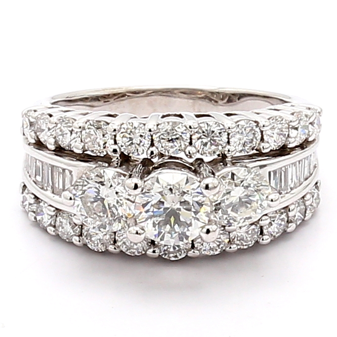 14K White Gold Round Diamond Fashion Ring, 2.70 ct tw
