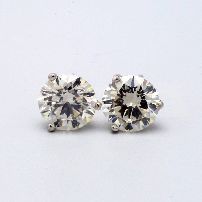 14K White Gold Round Diamond Stud Earrings, 2.32 ct tw