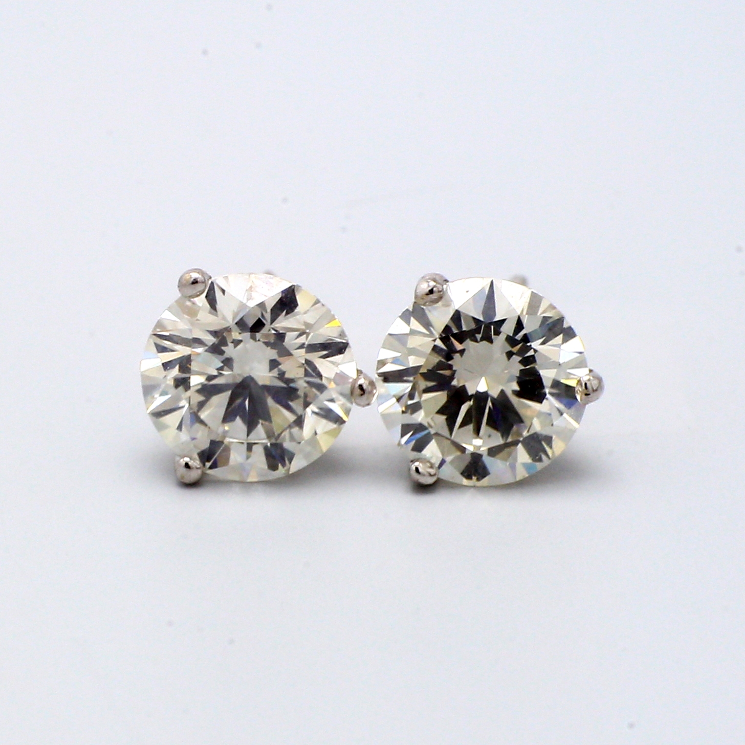 14K White Gold Round Diamond Stud Earrings, 2.32 ct tw