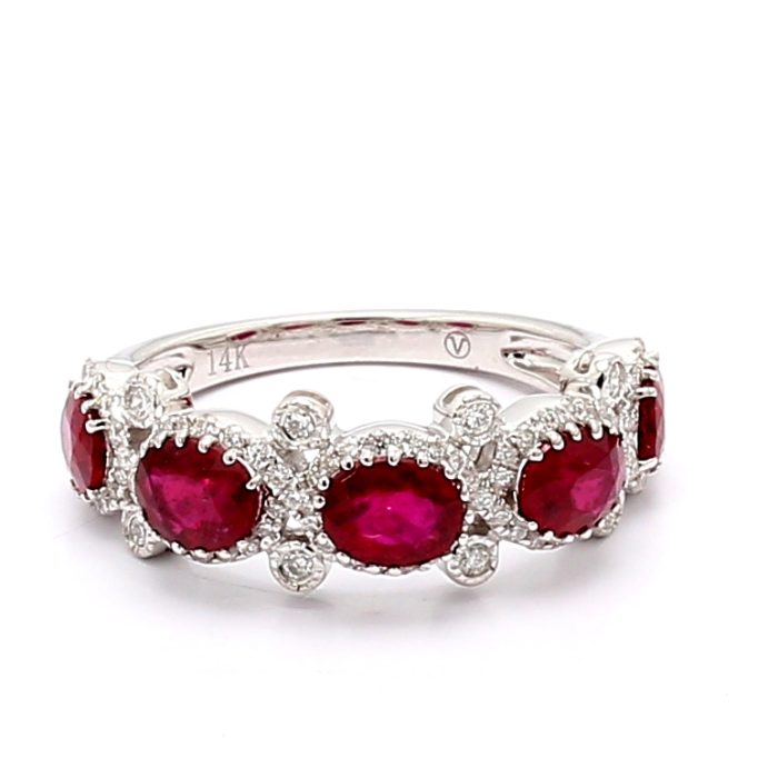 14K White Gold Ruby and Diamond Band