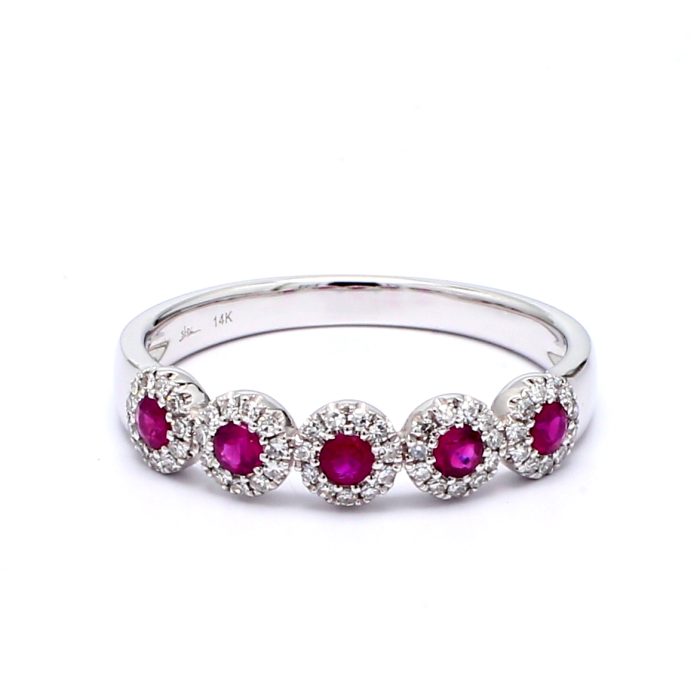 14K White Gold Ruby and Diamond Band