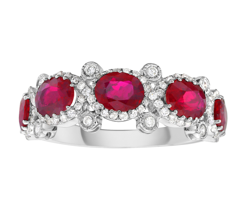 14K White Gold Ruby and Diamond Band