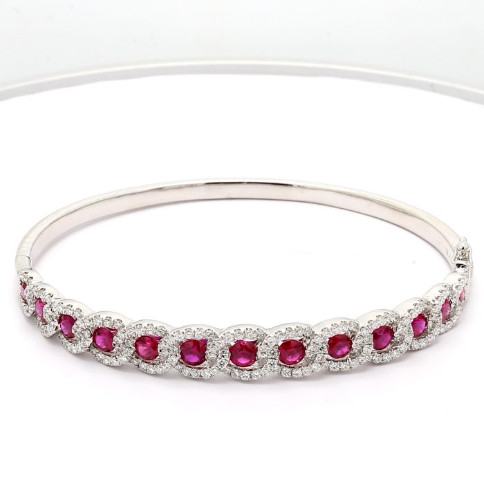 14K White Gold Ruby and Diamond Bangle