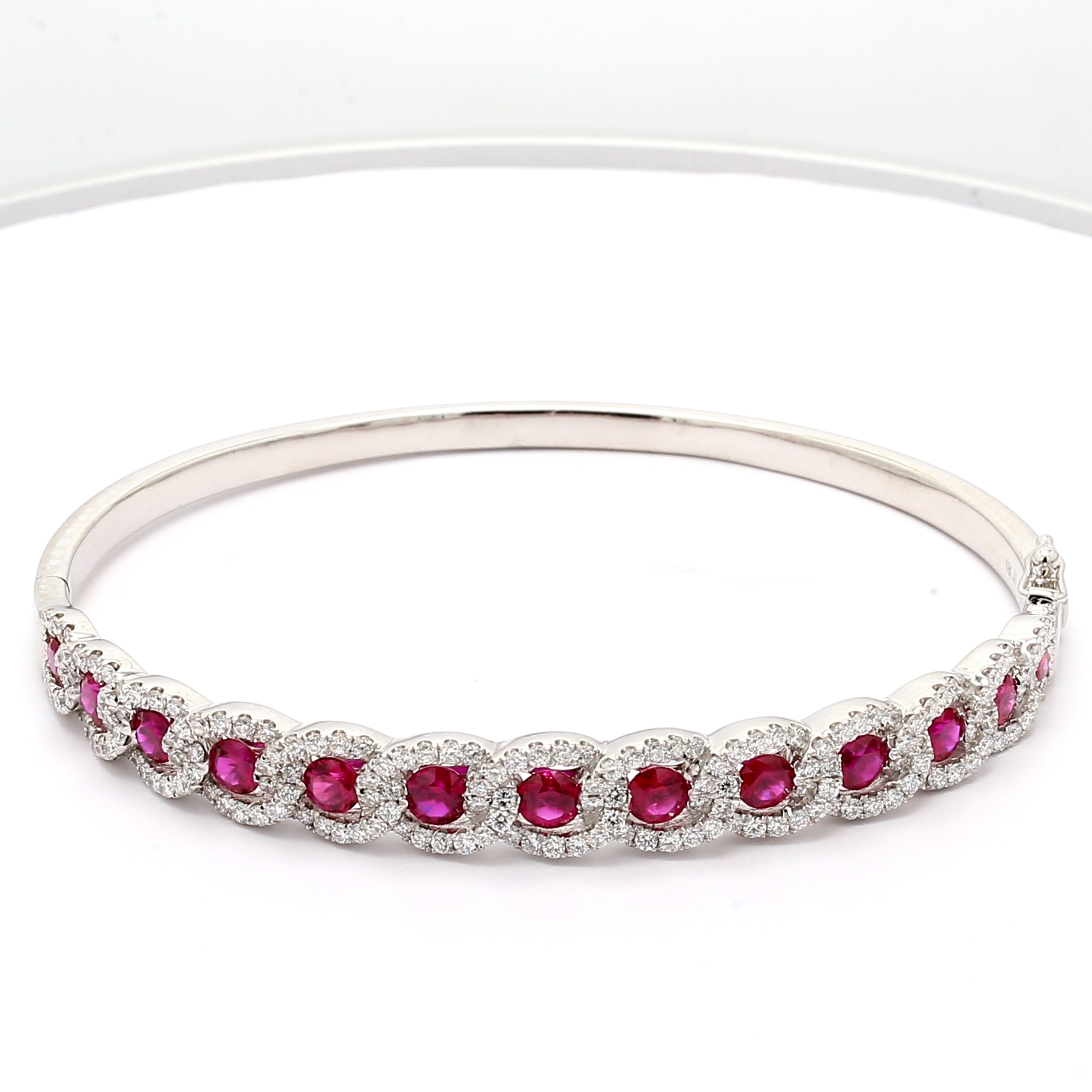 14K White Gold Ruby and Diamond Bangle