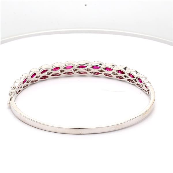 14K White Gold Ruby and Diamond Bangle