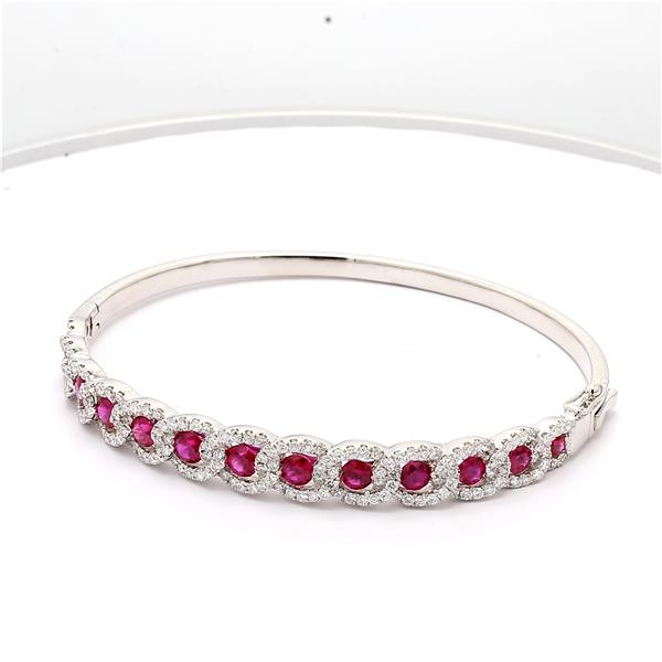14K White Gold Ruby and Diamond Bangle