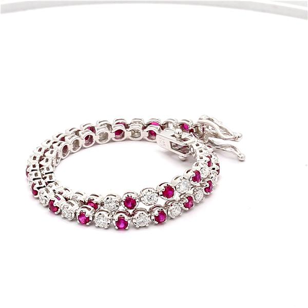 14K White Gold Ruby and Diamond Tennis Bracelet