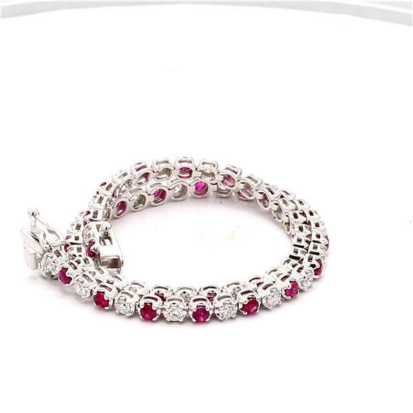 14K White Gold Ruby and Diamond Tennis Bracelet