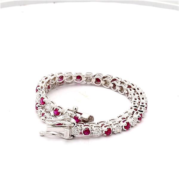 14K White Gold Ruby and Diamond Tennis Bracelet