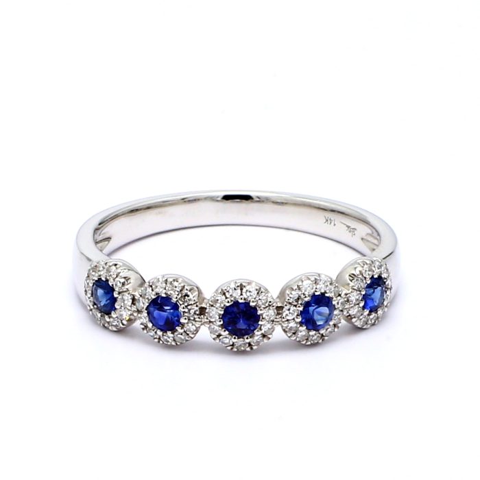 14K White Gold Sapphire and Diamond Band