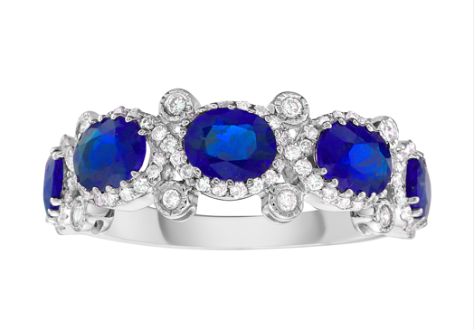 14K White Gold Sapphire and Diamond Band