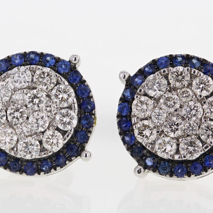14K White Gold Sapphire and Diamond Cluster Stud Earrings
