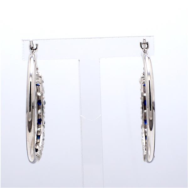 14K White Gold Sapphire and Diamond Hoop Earrings