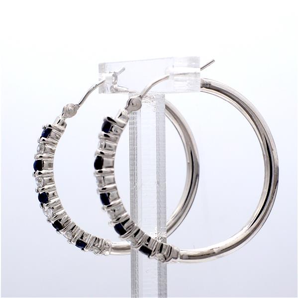 14K White Gold Sapphire and Diamond Hoop Earrings