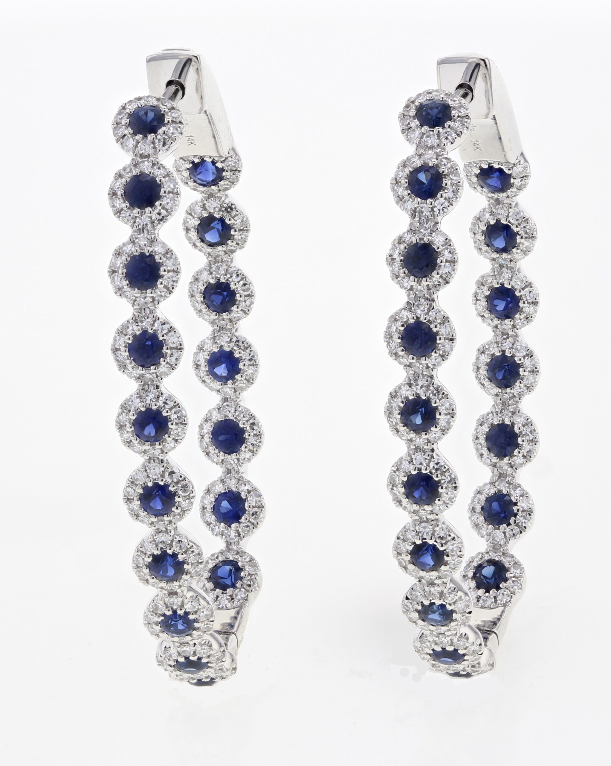 14K White Gold Sapphire and Diamond Oval Inside-Out Hoop Earrings