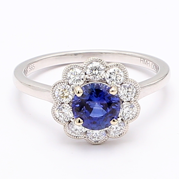 14K White Gold Sapphire and Diamond Ring