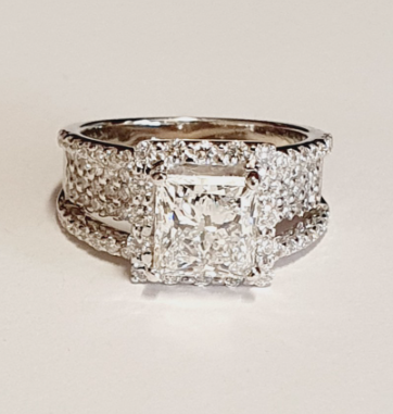 14K White Gold Square Halo Diamond Semi-Mount, 0.91 ct tw