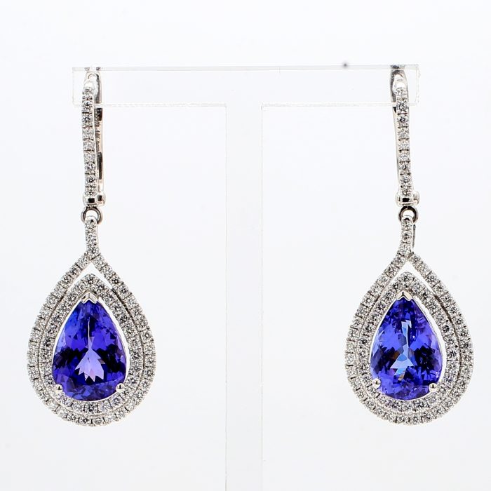 14K White Gold Tanzanite and Diamond Drop Earrings, 2.19 ct tw