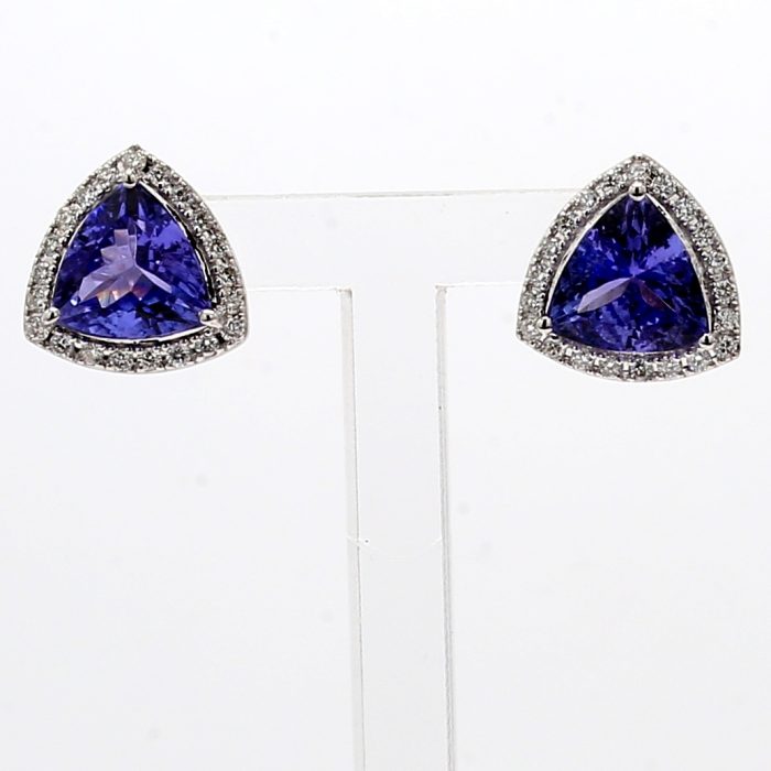 14K White Gold Tanzanite and Diamond Earrings, 0.37 ct tw
