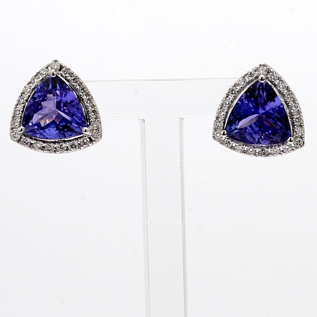 14K White Gold Tanzanite and Diamond Earrings, 0.37 ct tw