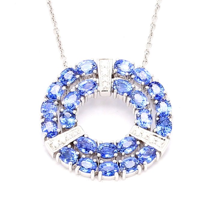 14K White Gold Tanzanite and Diamond Eternity Pendant, 0.14 ct tw
