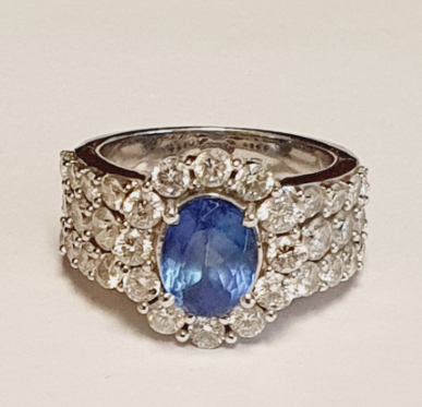 14K White Gold Tanzanite and Diamond Halo Ring, 2.78 ct tw