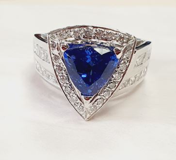 14K White Gold Tanzanite and Diamond Halo Ring, 3.00 ct tw