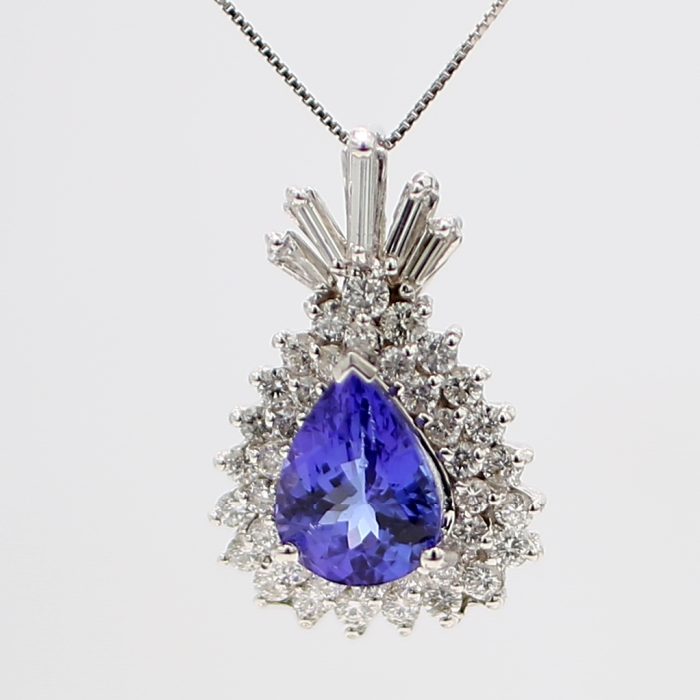 14K White Gold Tanzanite and Diamond Pendant, 1.50 ct tw