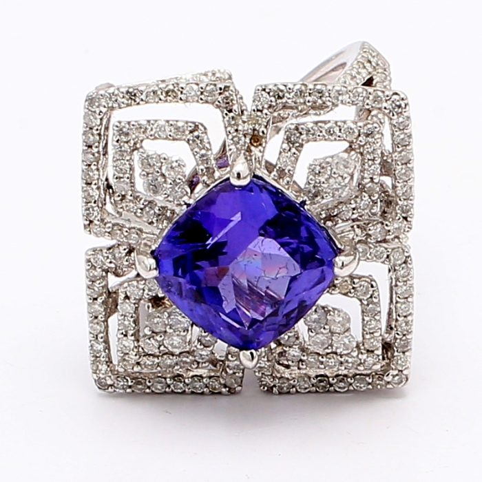 14K White Gold Tanzanite and Diamond Ring, 1.10 ct tw
