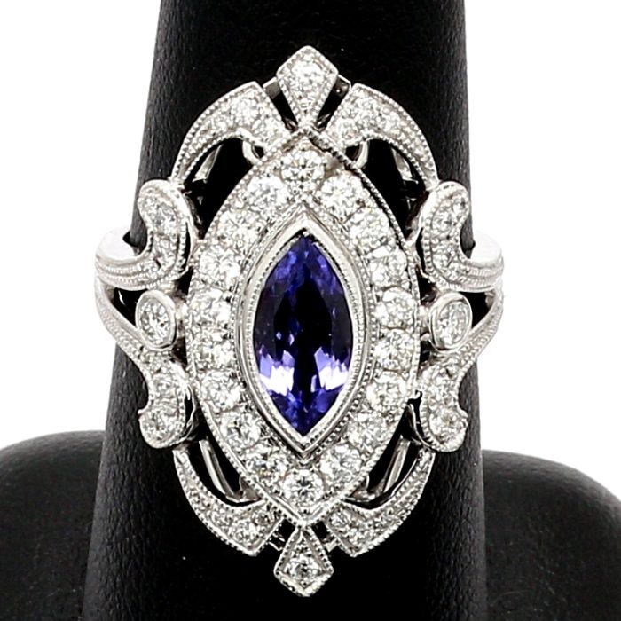 14K White Gold Tanzanite and Diamond Ring