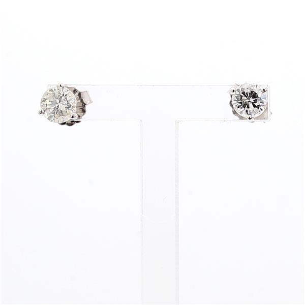 14K White Gold Three-Prong Round Diamond Stud Earrings, 0.81 ct tw
