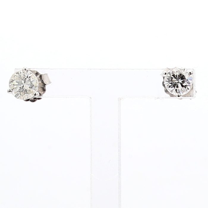 14K White Gold Three-Prong Round Diamond Stud Earrings, 0.81 ct tw