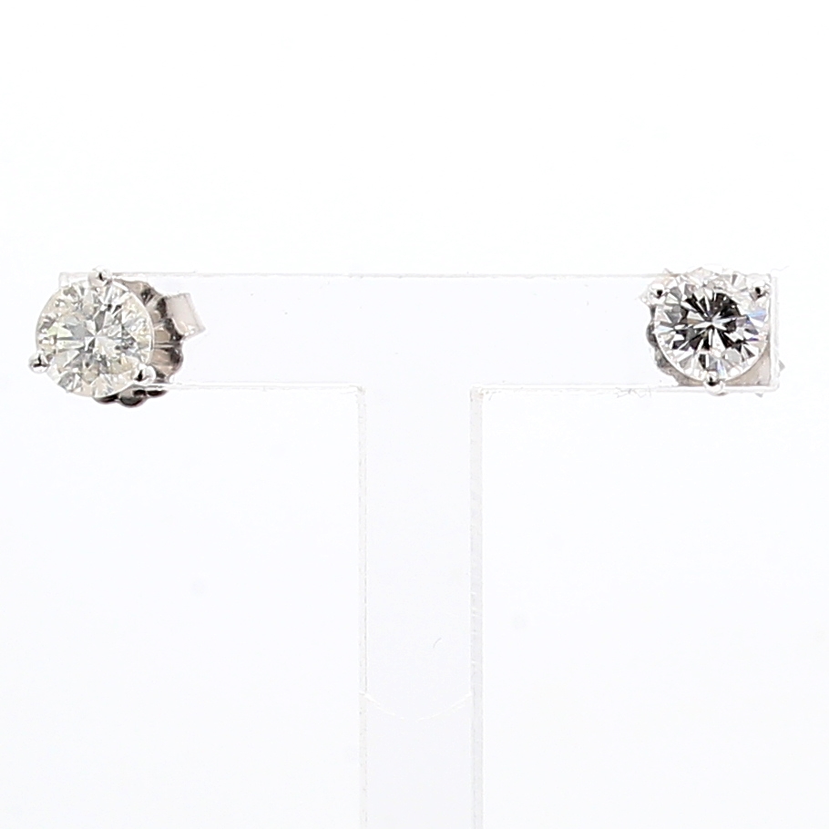 14K White Gold Three-Prong Round Diamond Stud Earrings, 0.81 ct tw